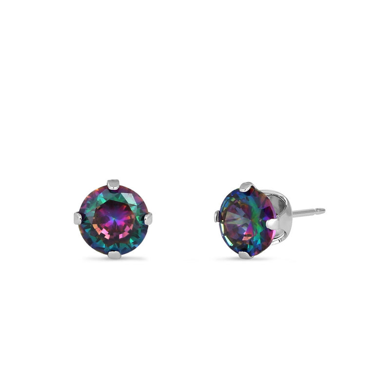 0.5ct Sterling Silver Round Rainbow Topaz CZ Stud Earrings 4mm