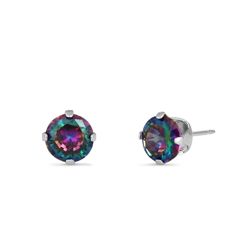 0.9ct Sterling Silver Round Rainbow Topaz CZ Stud Earrings 5mm