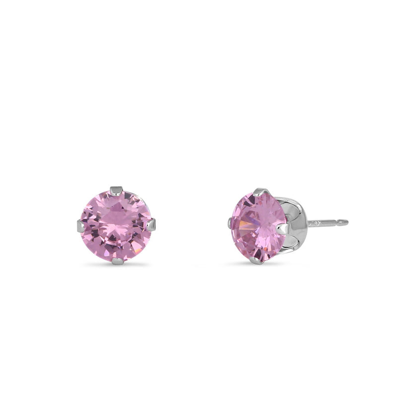 0.5ct Sterling Silver Round Pink CZ Stud Earrings 4mm