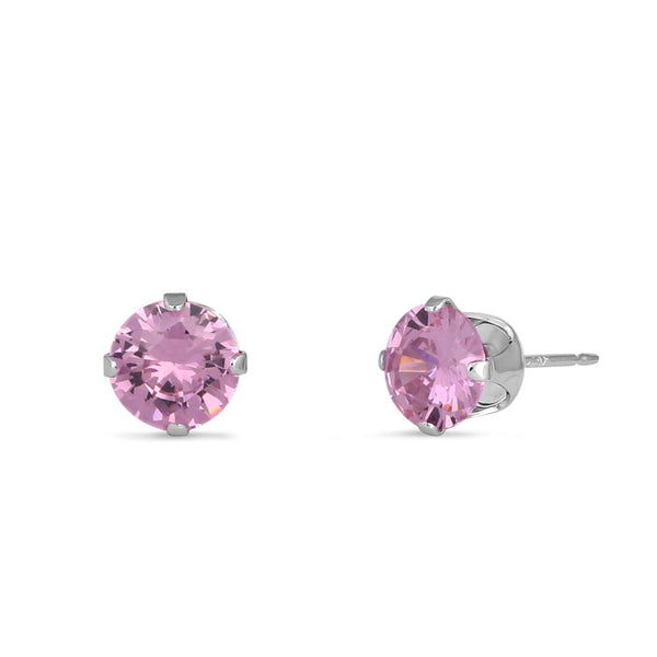 0.9ct Sterling Silver Round Pink CZ Stud Earrings 5mm