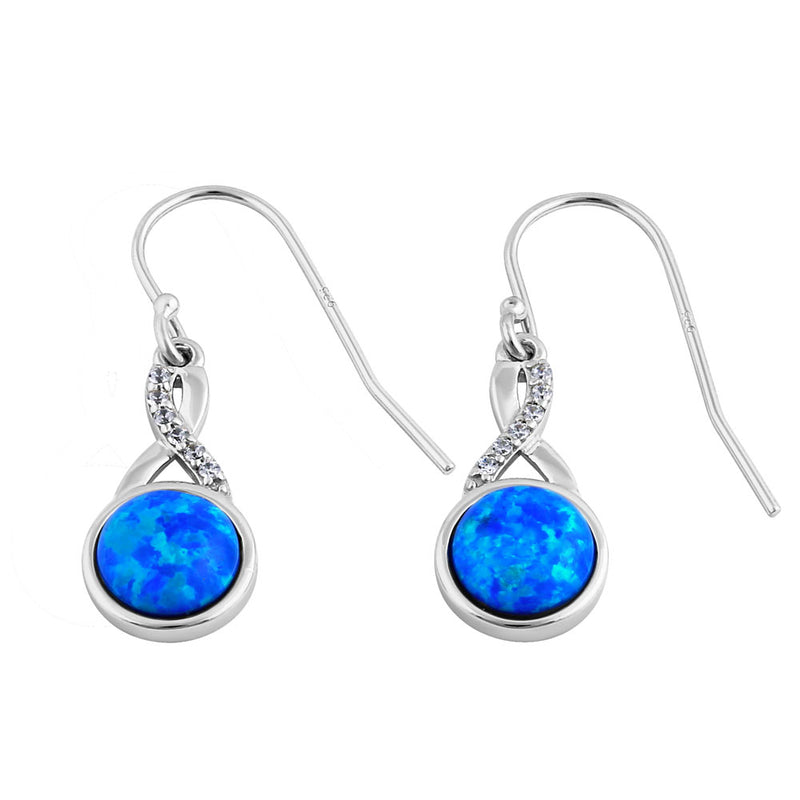 Sterling Silver Blue Lab Opal Semi Sphere CZ Twist Earrings