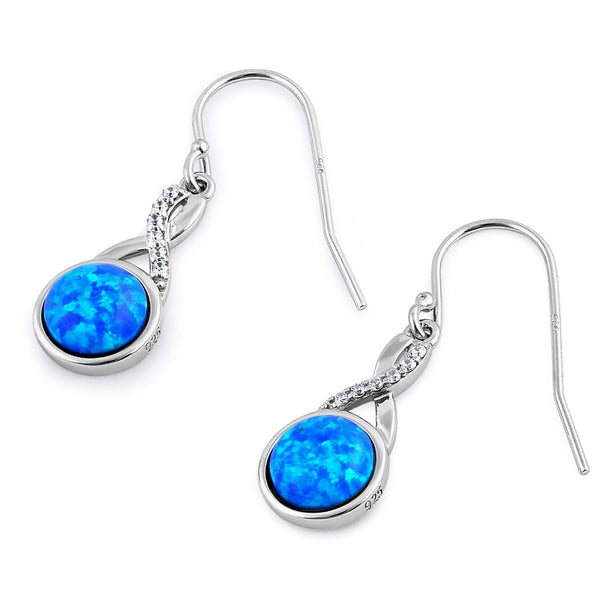 Sterling Silver Blue Lab Opal Semi Sphere CZ Twist Earrings