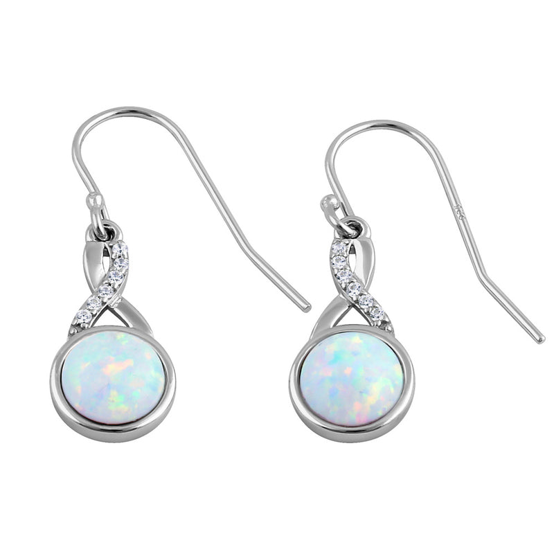 Sterling Silver White Lab Opal Semi Sphere CZ Twist Earrings