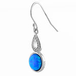Sterling Silver Blue Lab Opal Semi Sphere Hollow Pear CZ Earrings