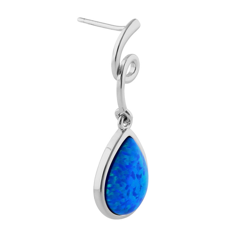 Sterling Silver Blue Lab Opal Twirl Dangling Pear Earrings