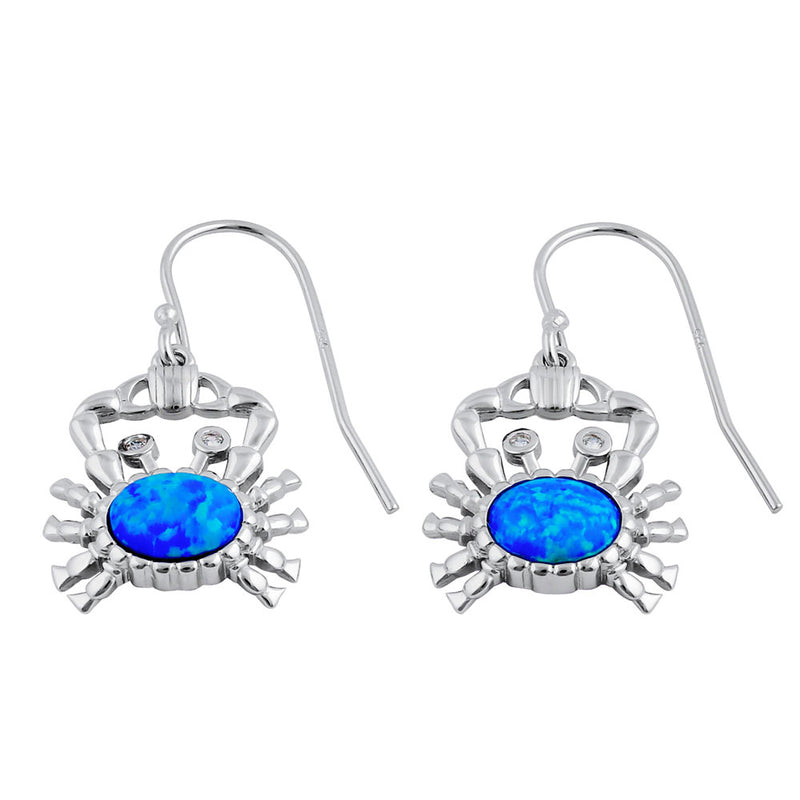 Sterling Silver Blue Lab Opal Crab CZ Earrings