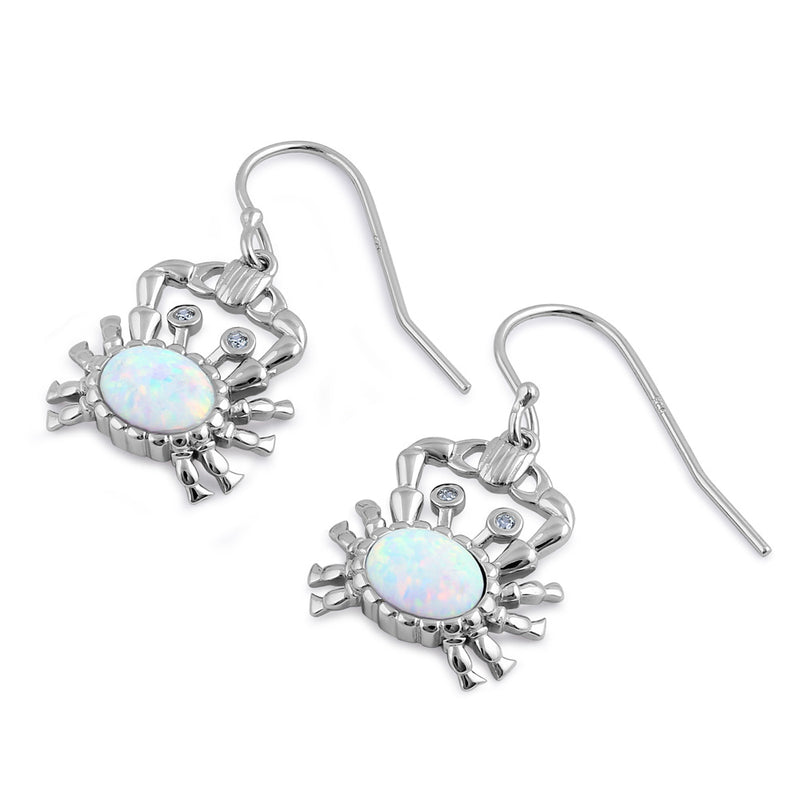 Sterling Silver White Lab Opal Crab CZ Earrings