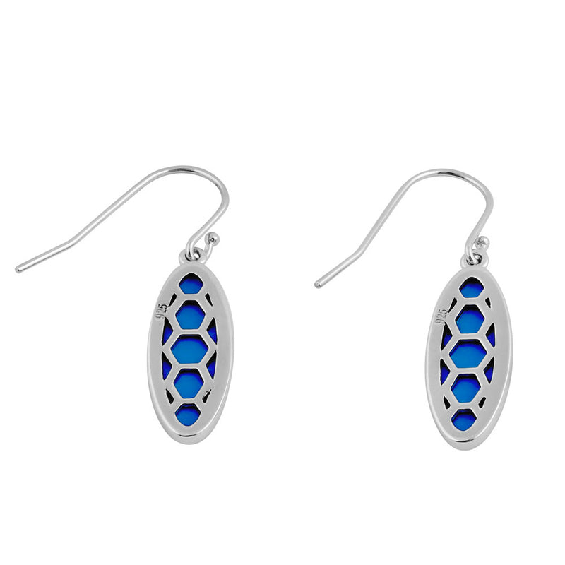 Sterling Silver Blue Lab Opal Long Oval Earrings