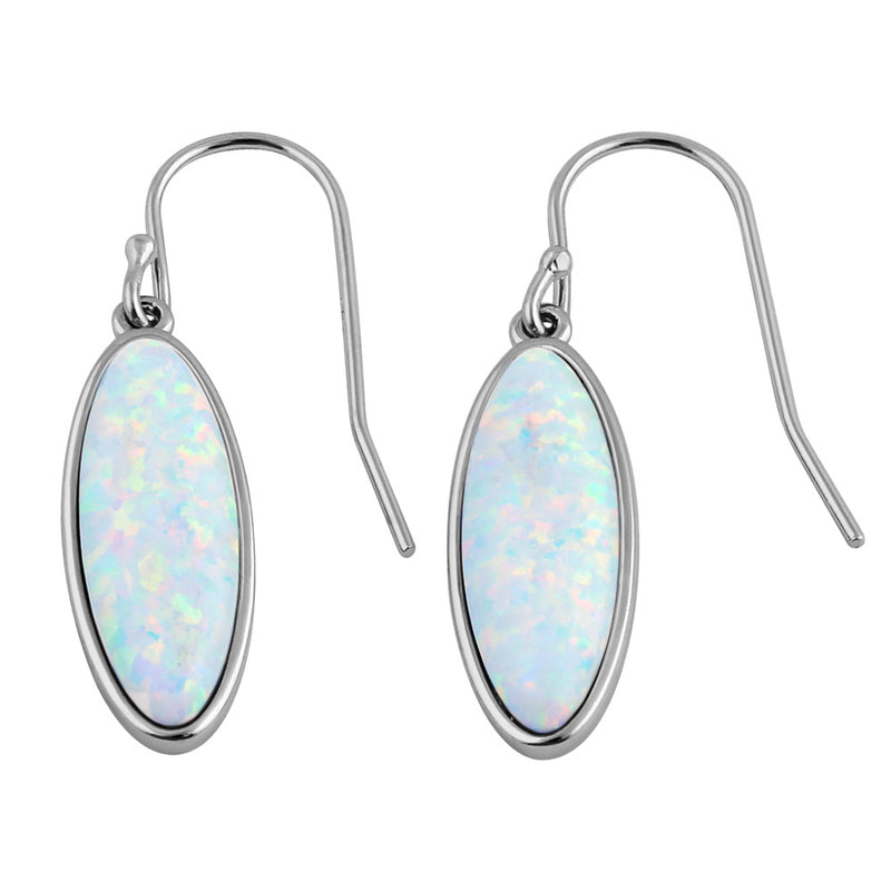 Sterling Silver White Lab Opal Long Oval Earrings