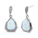 Sterling Silver White Lab Opal Heptagon CZ Earrings