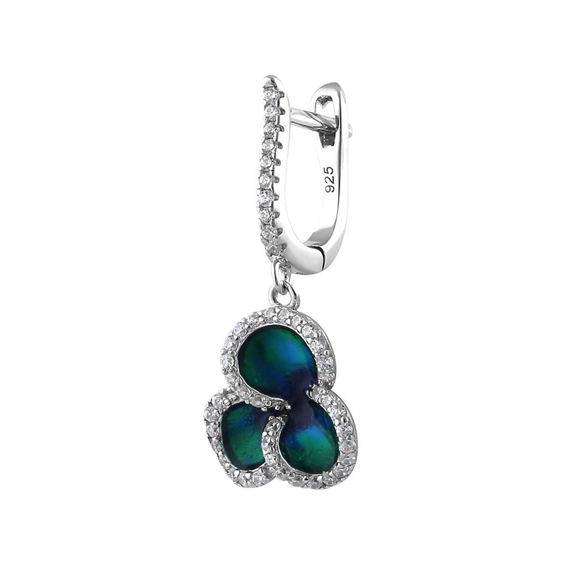 Sterling Silver Trio Petal Multi-colored Enamel Round Cut Clear CZ Earrings