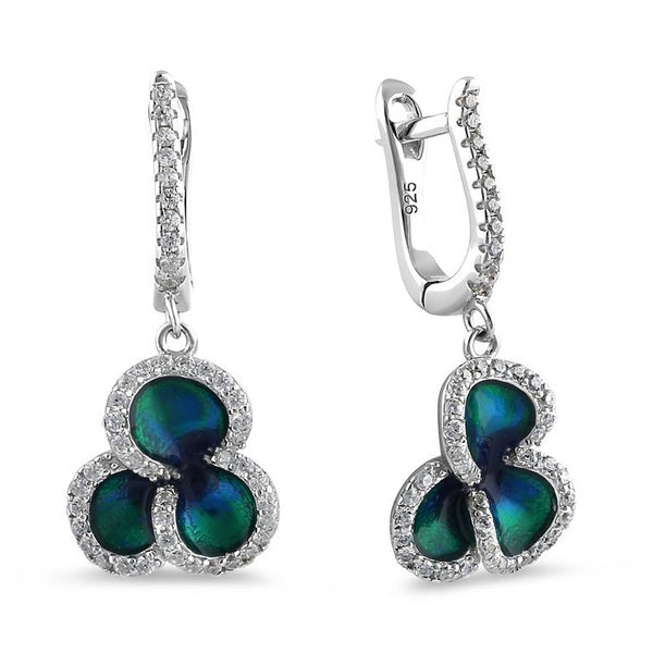 Sterling Silver Trio Petal Multi-colored Enamel Round Cut Clear CZ Earrings