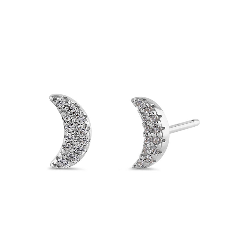 Sterling Silver Dainty Crescent Moon Round Cut Clear CZ Earrings