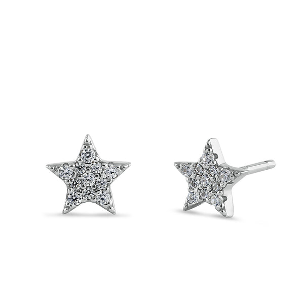 Sterling Silver Striking Stars Round Cut Clear CZ Earrings