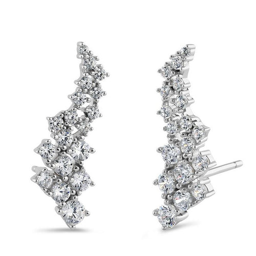 Sterling Silver Elegant Cluster Round Cut Clear CZ Earrings