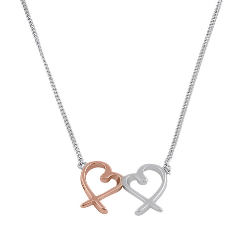 Sterling Silver Two-tone Heart Design Necklace