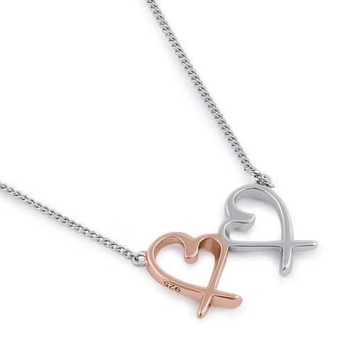 Sterling Silver Two-tone Heart Design Necklace