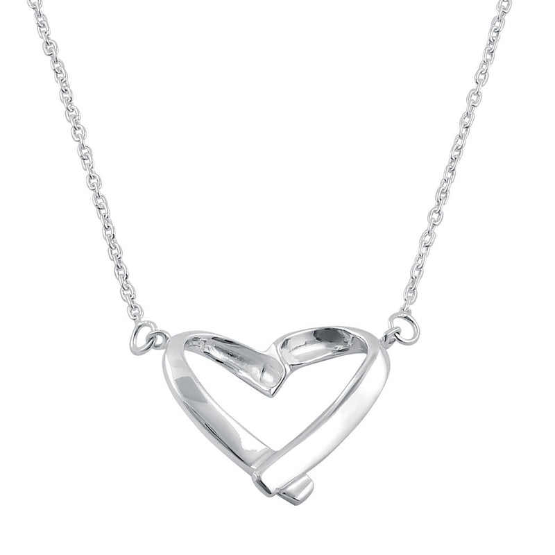 Sterling Silver 16mm x 18.5mm Ribbon Heart Necklace