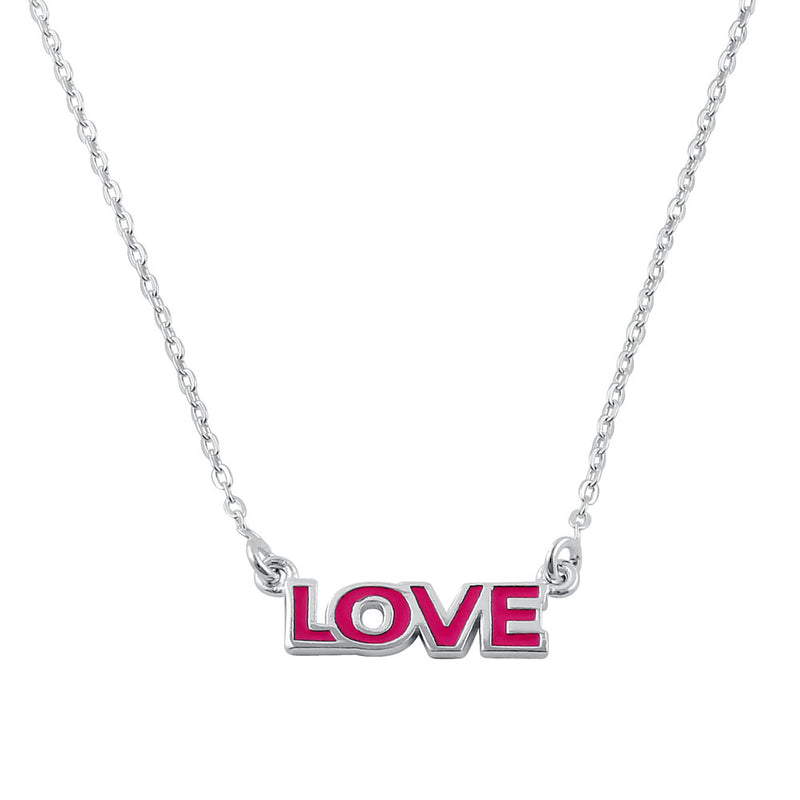 Sterling Silver Pink Enamel Love Necklace