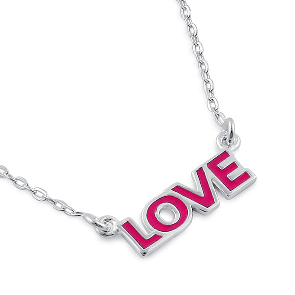 Sterling Silver Pink Enamel Love Necklace