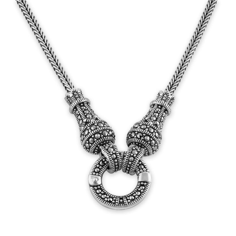Sterling Silver Large Detachable Circle Marcasite Necklace