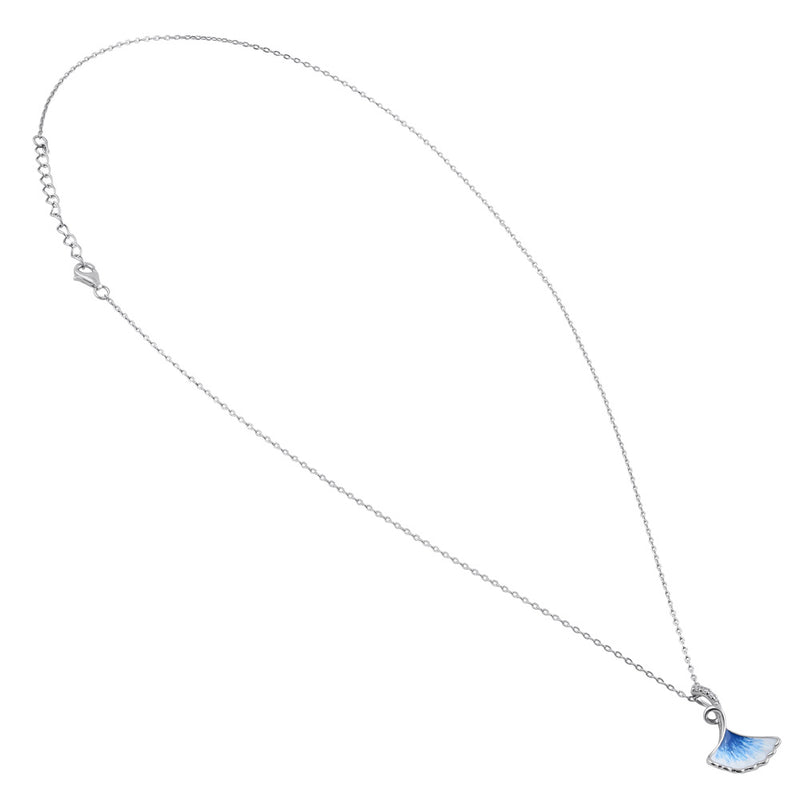 Sterling Silver Blue and White Enamel Shell CZ Necklace