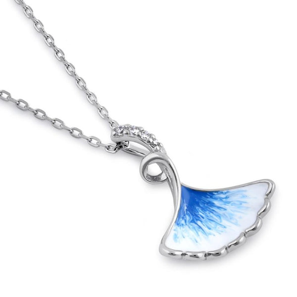 Sterling Silver Blue and White Enamel Shell CZ Necklace