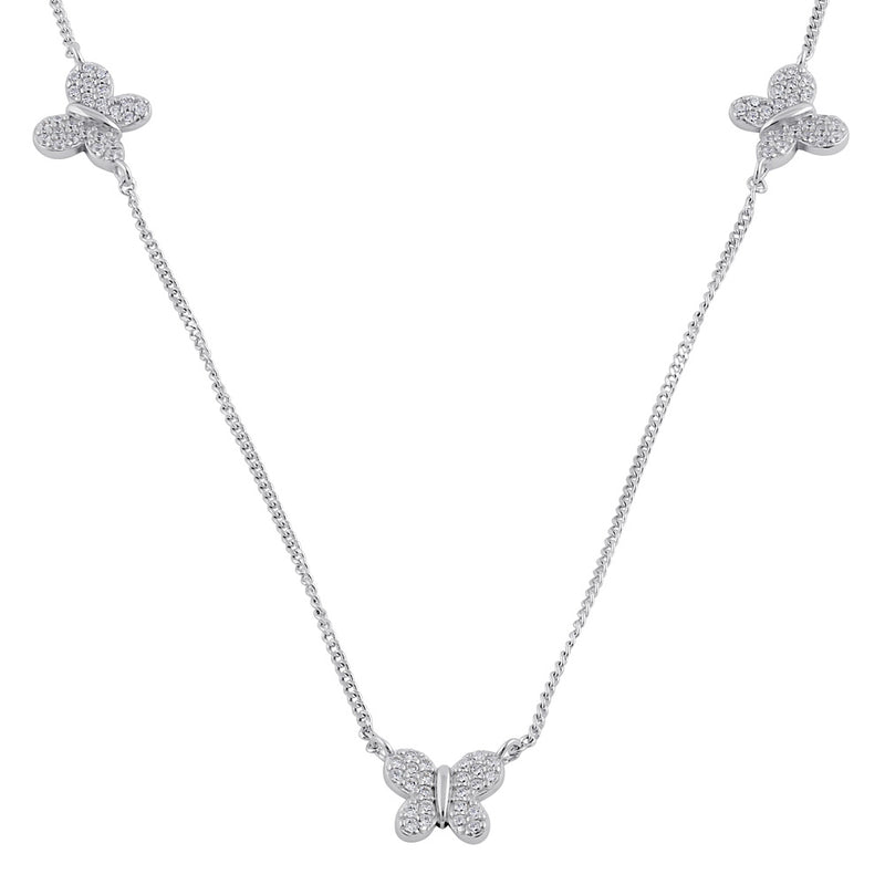 Sterling Silver Clear CZ Butterfly Necklace