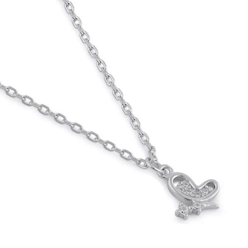 Sterling Silver Clear CZ Dainty Butterfly Necklace