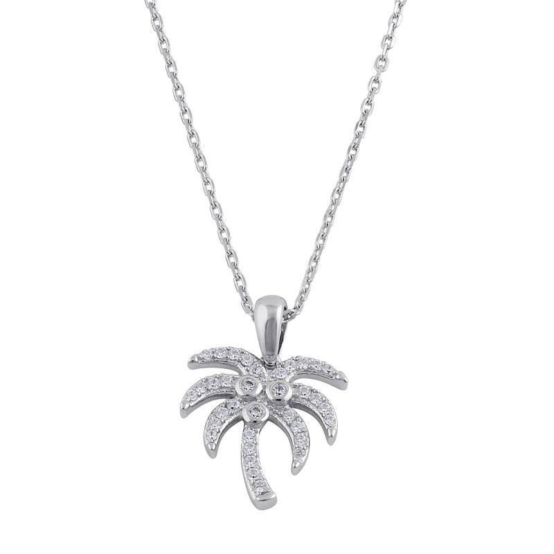 Sterling Silver Clear CZ Palm Tree Necklace