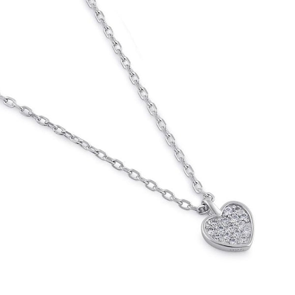 Sterling Silver Clear CZ Dainty Heart Necklace