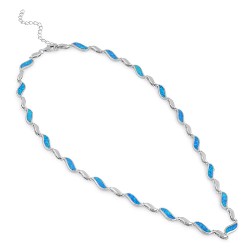 Sterling Silver Blue Opal Wave Necklace
