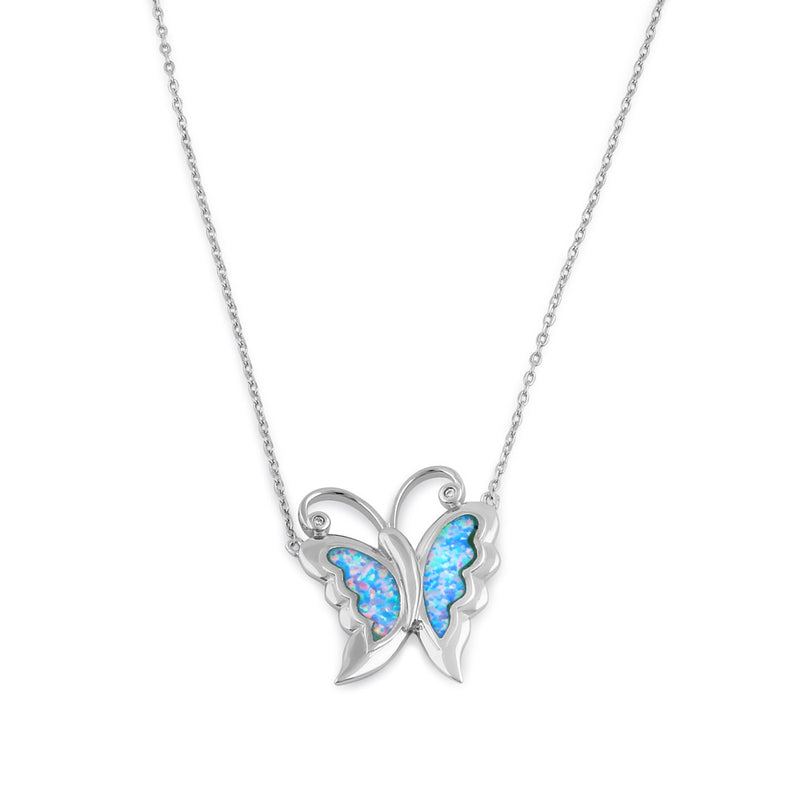 Sterling Silver Blue Lavender Butterfly Necklace