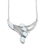 Sterling Silver White Lab Opal Anthurium Bouquet Greek Necklace