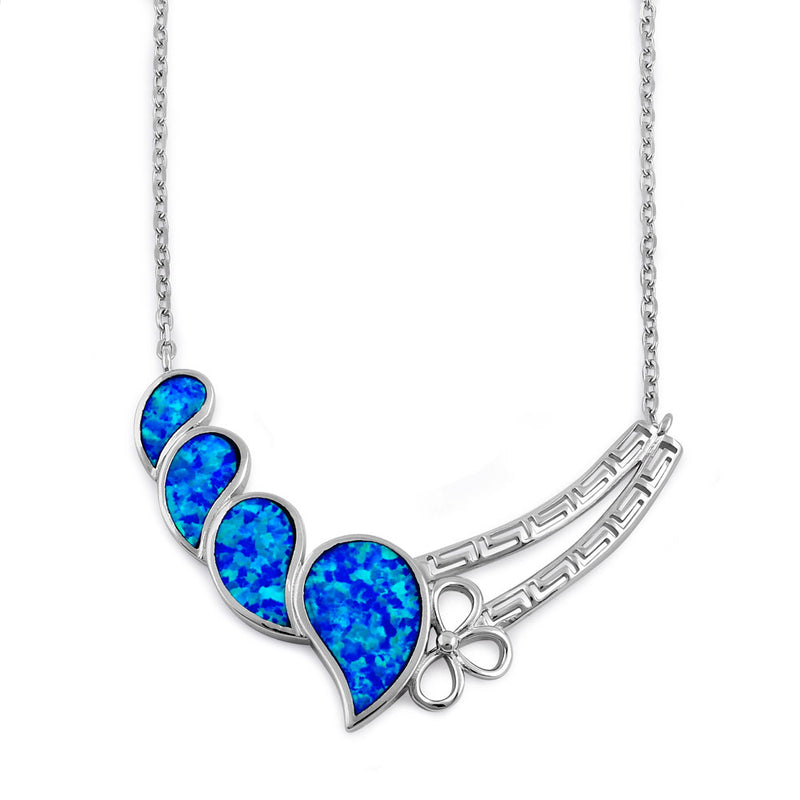 Sterling SIlver Blue Lab Opal Curved Drops Greek Necklace