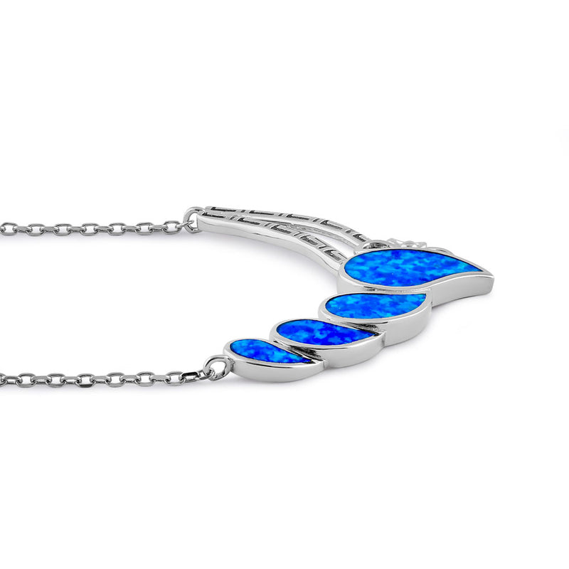 Sterling SIlver Blue Lab Opal Curved Drops Greek Necklace