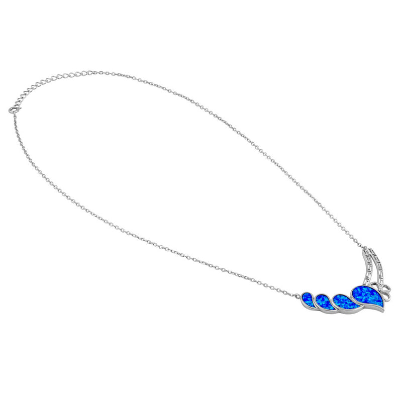 Sterling SIlver Blue Lab Opal Curved Drops Greek Necklace