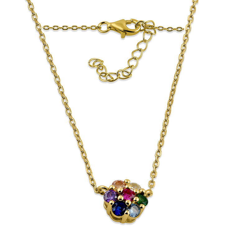 Sterling Silver Yellow Gold Plated Colorful CZ Flower Necklace