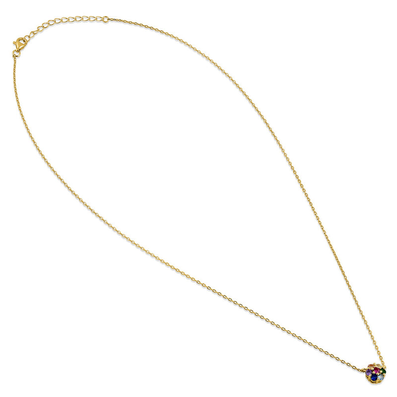 Sterling Silver Yellow Gold Plated Colorful CZ Flower Necklace