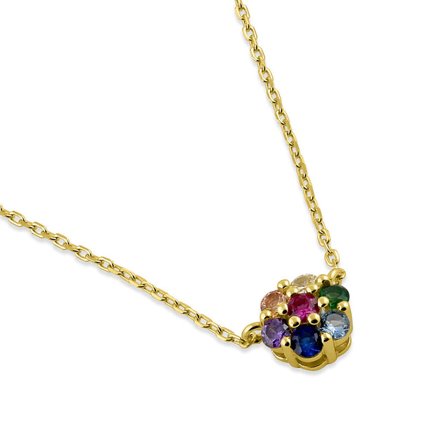 Sterling Silver Yellow Gold Plated Colorful CZ Flower Necklace