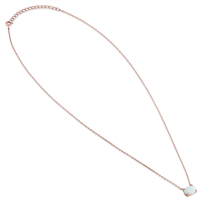 Sterling Silver Rose Gold Plated Oval White Lab Opal Necklace