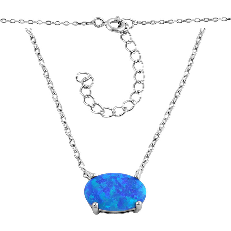 Sterling Silver Blue Lab Opal Oval Necklace