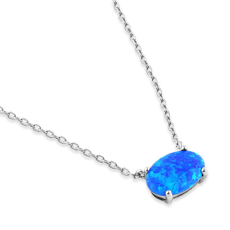 Sterling Silver Blue Lab Opal Oval Necklace