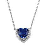 Sterling Silver Blue and Clear CZ Heart Halo Necklace