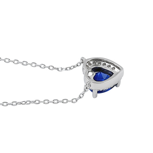 Sterling Silver Blue and Clear CZ Heart Halo Necklace