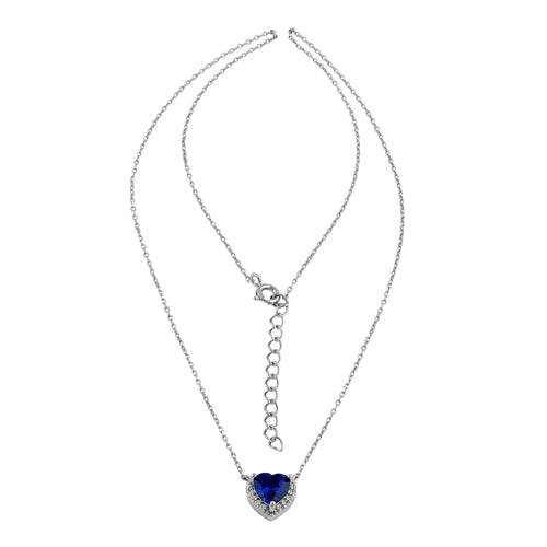 Sterling Silver Blue and Clear CZ Heart Halo Necklace