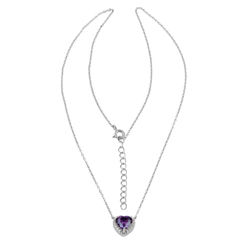 Sterling Silver Amethyst and Clear CZ Heart Halo Necklace