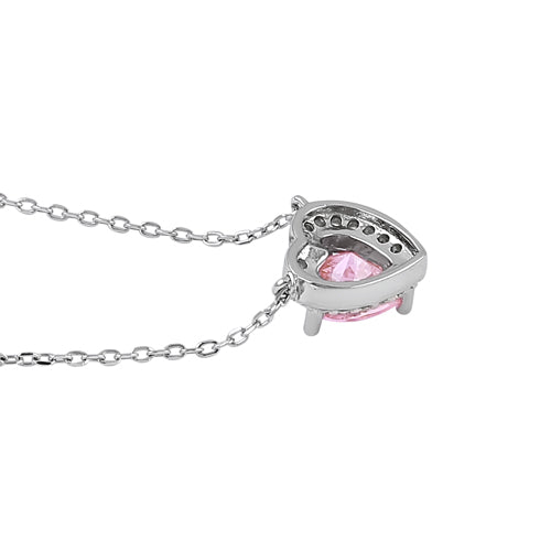 Sterling Silver Pink and Clear CZ Heart Halo Necklace