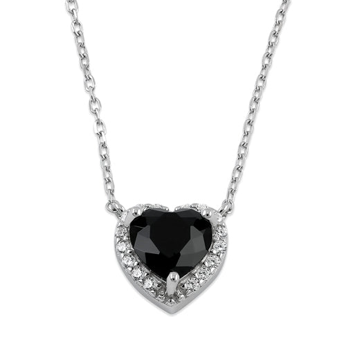 Sterling Silver Black and Clear CZ Heart Halo Necklace
