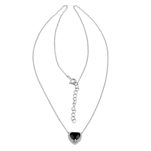 Sterling Silver Black and Clear CZ Heart Halo Necklace